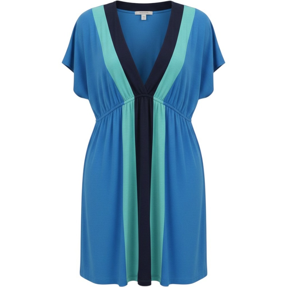 Faded Glory Womens XL 16-18 Blue Colorblock V-Neck‎ Empire Waist Jersey Dress
